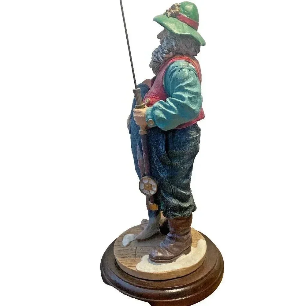 Vintage 1990's Fly Fishing Santa Jaimy 10in Resin Figurine with Big Catch - Picture 9 of 16